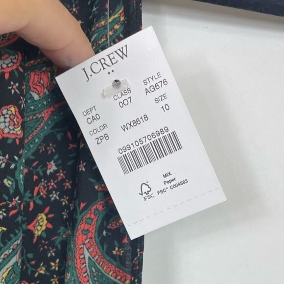 J. Crew Factory Zoe Paisley Metallic Tie-Neck Top NWT Large - Picture 8 of 10